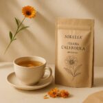 tisana calendula benefici nella presentazione della tisana in tazza con calendula essiccata