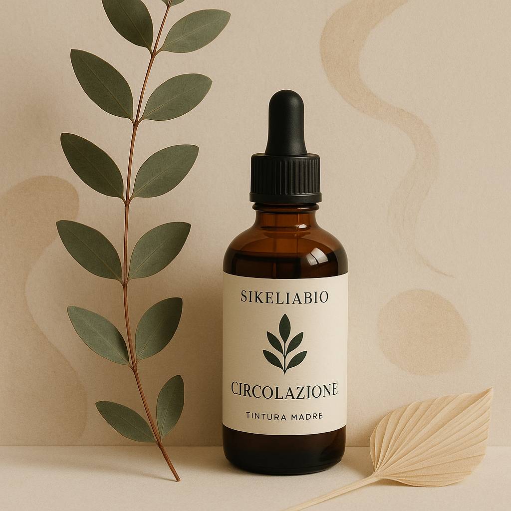Tinture Madri per Circolazione: Benefici e Usi Essenziali 3 Tinture madri per circolazione in flaconi con erbe officinali naturali SikeliaBio